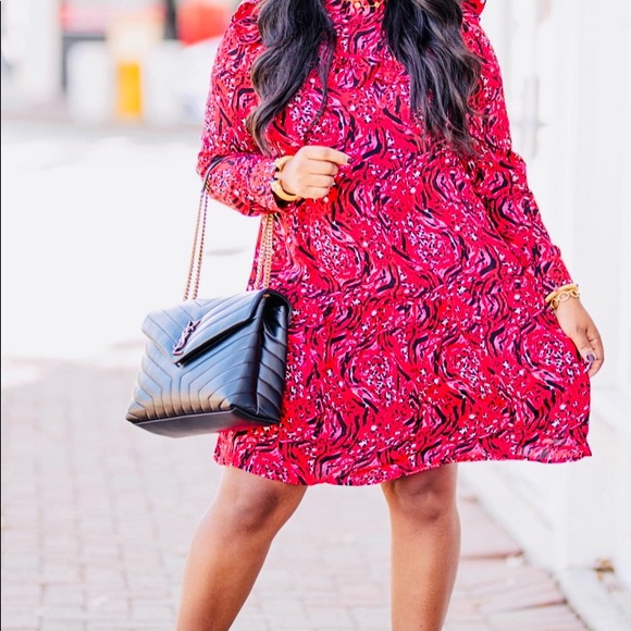 Red Ruffle Layered Animal Print Babydoll Dress - Picture 2 of 7